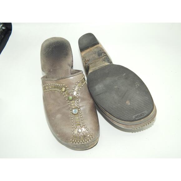 CALLEEN CORDERO Swarovski Cystal Metal Studded Gray Leather Wood Clog Size 7 - Picture 8 of 9